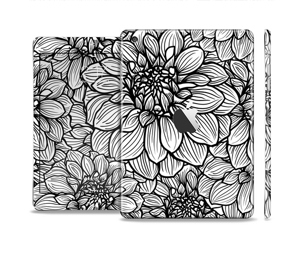 The White and Black Flower Illustration Full Body Skin Set for the Apple iPad Mini 2