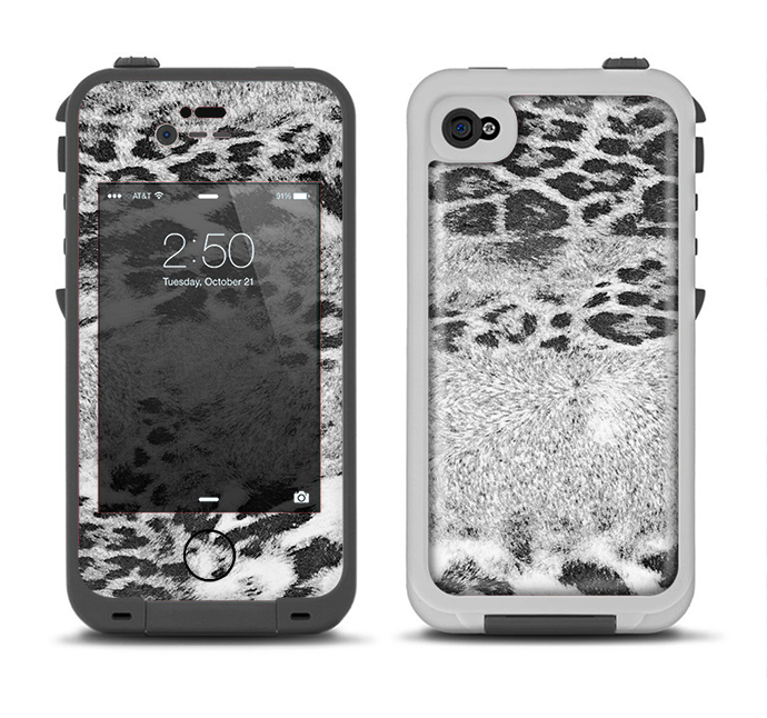 The White and Black Real Leopard Print Apple iPhone 4-4s LifeProof Fre Case Skin Set
