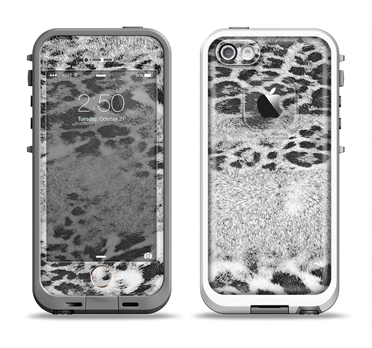 The White and Black Real Leopard Print Apple iPhone 5-5s LifeProof Fre Case Skin Set