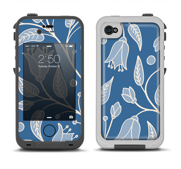 The White and Blue Vector Branches Apple iPhone 4-4s LifeProof Fre Case Skin Set