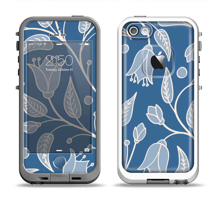The White and Blue Vector Branches Apple iPhone 5-5s LifeProof Fre Case Skin Set