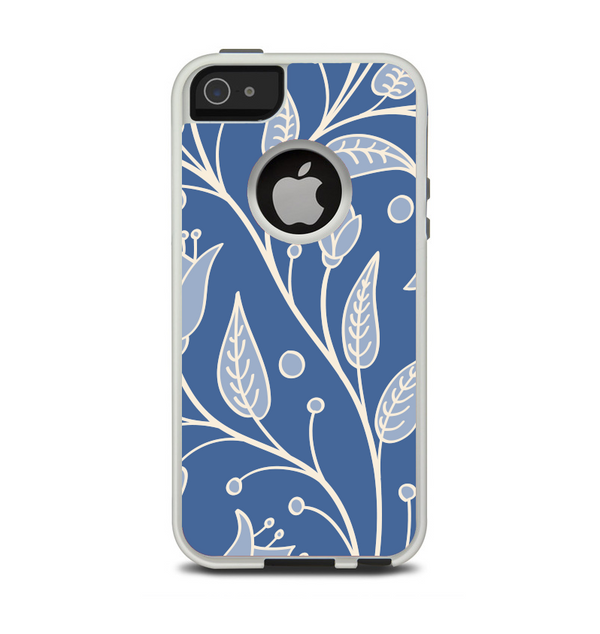 The White and Blue Vector Branches Apple iPhone 5-5s Otterbox Commuter Case Skin Set