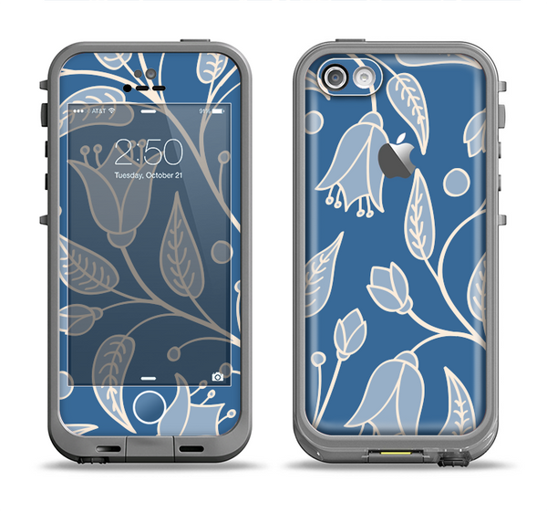 The White and Blue Vector Branches Apple iPhone 5c LifeProof Fre Case Skin Set