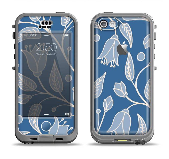 The White and Blue Vector Branches Apple iPhone 5c LifeProof Nuud Case Skin Set