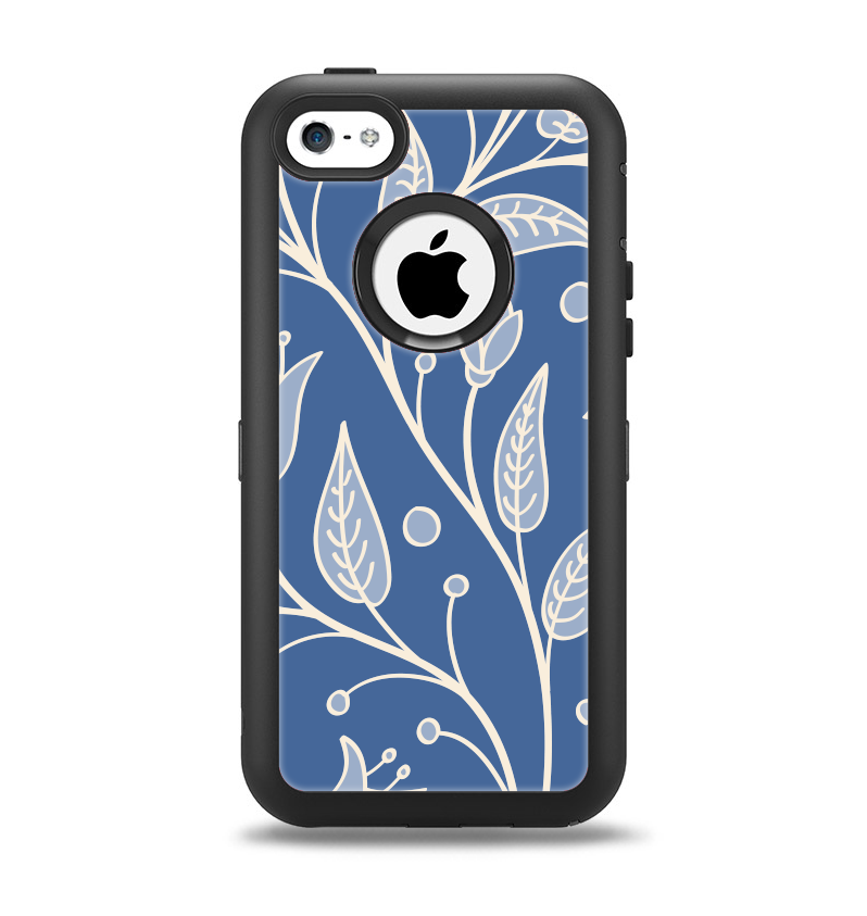 The White and Blue Vector Branches Apple iPhone 5c Otterbox Defender Case Skin Set