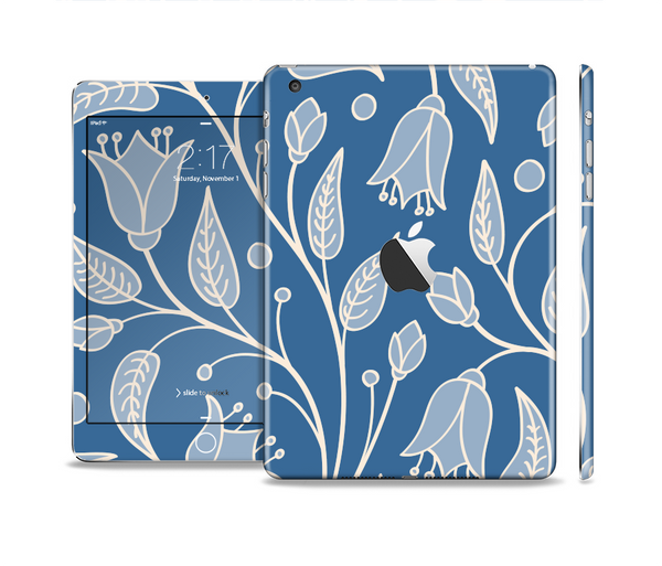 The White and Blue Vector Branches Full Body Skin Set for the Apple iPad Mini 2