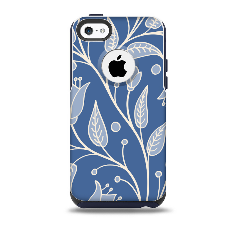 The White and Blue Vector Branches Skin for the iPhone 5c OtterBox Commuter Case