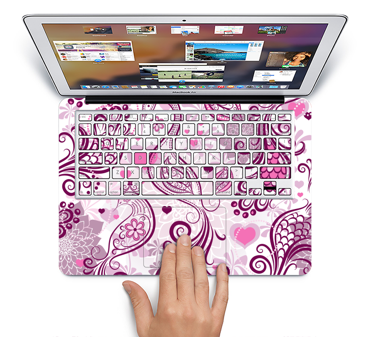 The White and Pink Birds with Floral Pattern Skin Set for the Apple MacBook Pro 13" with Retina Display
