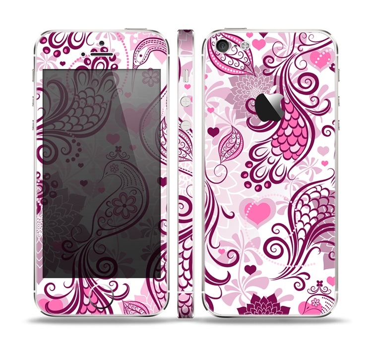 The White and Pink Birds with Floral Pattern Skin Set for the Apple iPhone 5