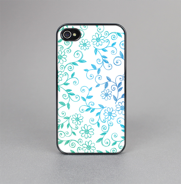 The White with Blue & Green Floral Thin Laced Skin-Sert for the Apple iPhone 4-4s Skin-Sert Case