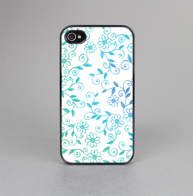 The White with Blue & Green Floral Thin Laced Skin-Sert for the Apple iPhone 4-4s Skin-Sert Case