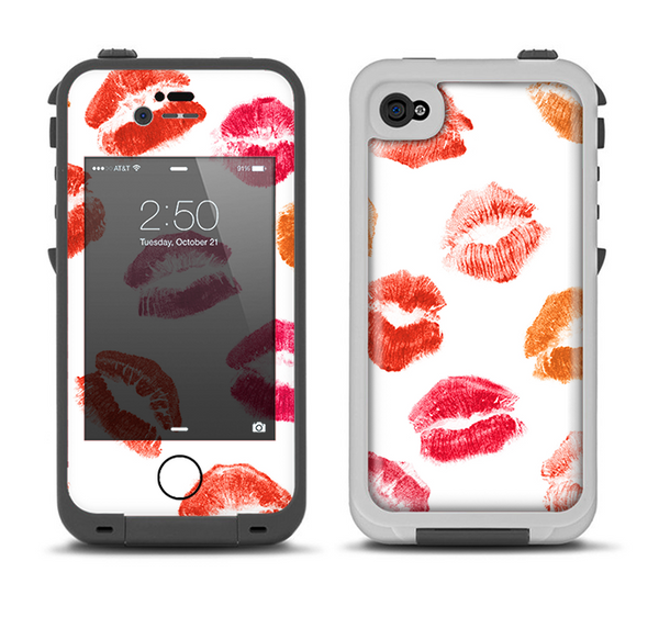 The White with Colored Pucker Lip Prints Apple iPhone 4-4s LifeProof Fre Case Skin Set