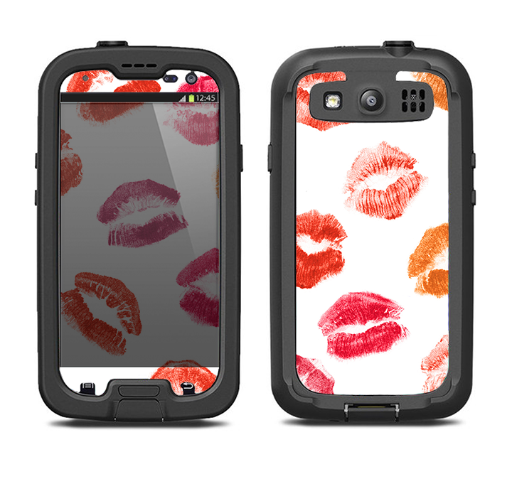The White with Colored Pucker Lip Prints Samsung Galaxy S3 LifeProof Fre Case Skin Set