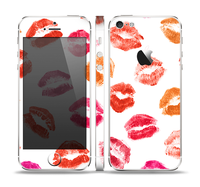 The White with Colored Pucker Lip Prints Skin Set for the Apple iPhone 5