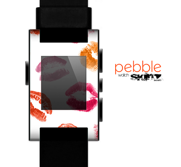The White with Colored Pucker Lip Prints Skin for the Pebble SmartWatch