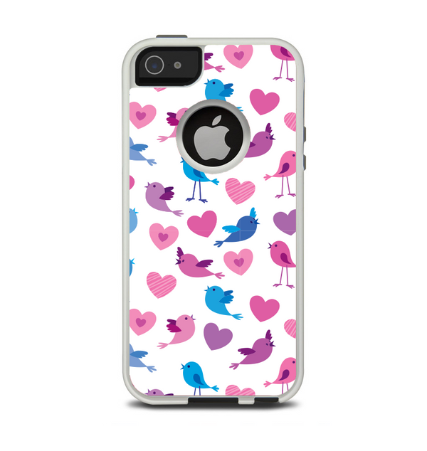 The White with Pink & Blue Vector Tweety Birds Apple iPhone 5-5s Otterbox Commuter Case Skin Set