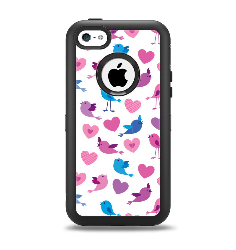 The White with Pink & Blue Vector Tweety Birds Apple iPhone 5c Otterbox Defender Case Skin Set