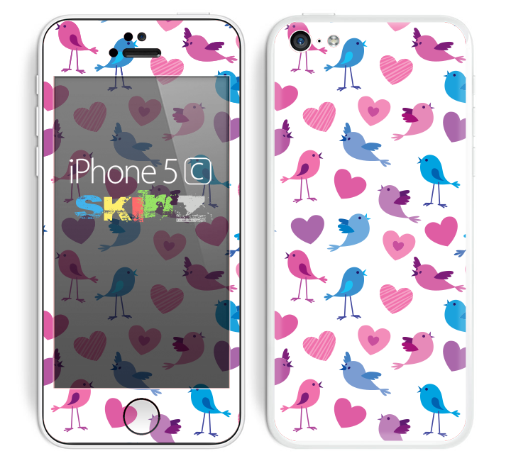 The White with Pink & Blue Vector Tweety Birds Skin for the Apple iPhone 5c