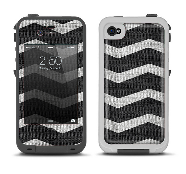 The Wide Black and Light Gray Chevron Pattern V3 Apple iPhone 4-4s LifeProof Fre Case Skin Set