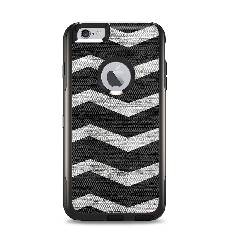 The Wide Black and Light Gray Chevron Pattern V3 Apple iPhone 6 Plus Otterbox Commuter Case Skin Set