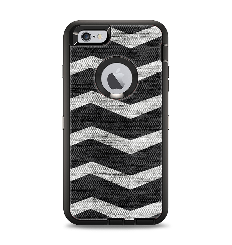 The Wide Black and Light Gray Chevron Pattern V3 Apple iPhone 6 Plus Otterbox Defender Case Skin Set