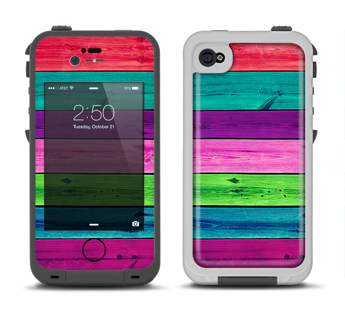 The Wide Neon Wood Planks Apple iPhone 4-4s LifeProof Fre Case Skin Set