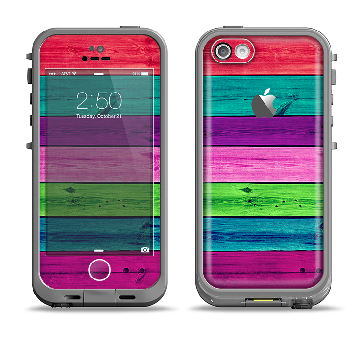 The Wide Neon Wood Planks Apple iPhone 5c LifeProof Fre Case Skin Set