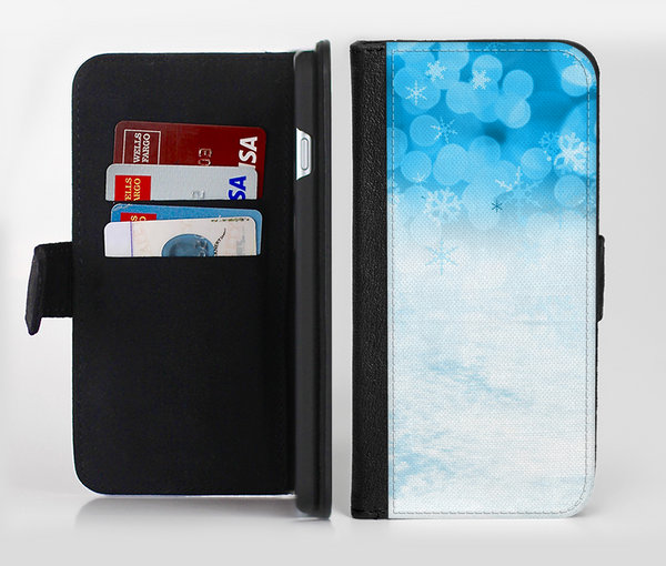 The Winter Blue Abstract Unfocused Ink-Fuzed Leather Folding Wallet Credit-Card Case for the Apple iPhone 6/6s, 6/6s Plus, 5/5s and 5c
