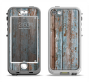 The Wood Planks with Peeled Blue Paint Apple iPhone 5-5s LifeProof Nuud Case Skin Set