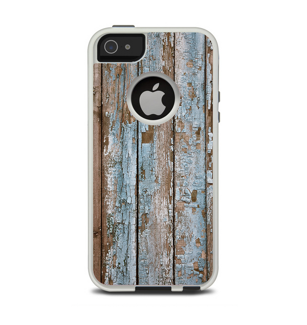 The Wood Planks with Peeled Blue Paint Apple iPhone 5-5s Otterbox Commuter Case Skin Set