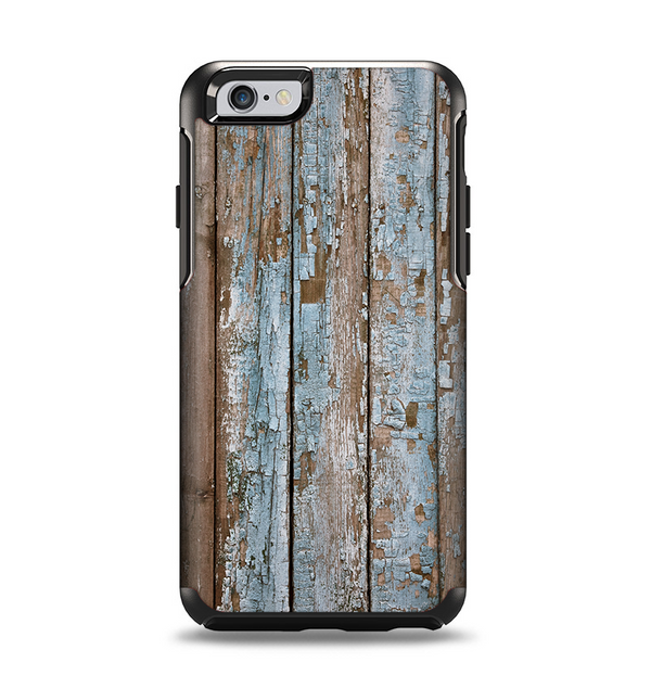 The Wood Planks with Peeled Blue Paint Apple iPhone 6 Otterbox Symmetry Case Skin Set