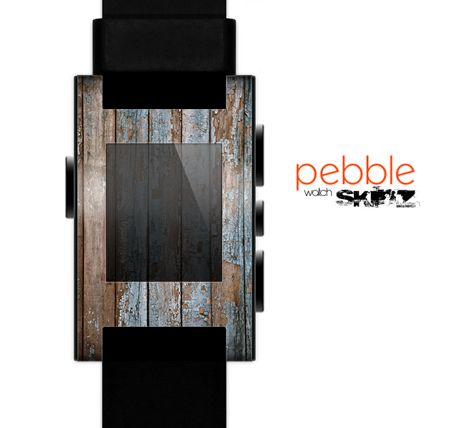 The Wood Planks with Peeled Blue Paint Skin for the Pebble SmartWatch es