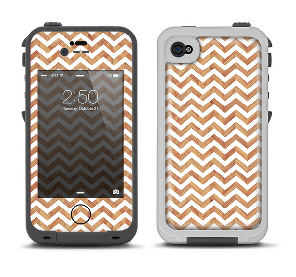 The Wood & White Chevron Pattern Apple iPhone 4-4s LifeProof Fre Case Skin Set