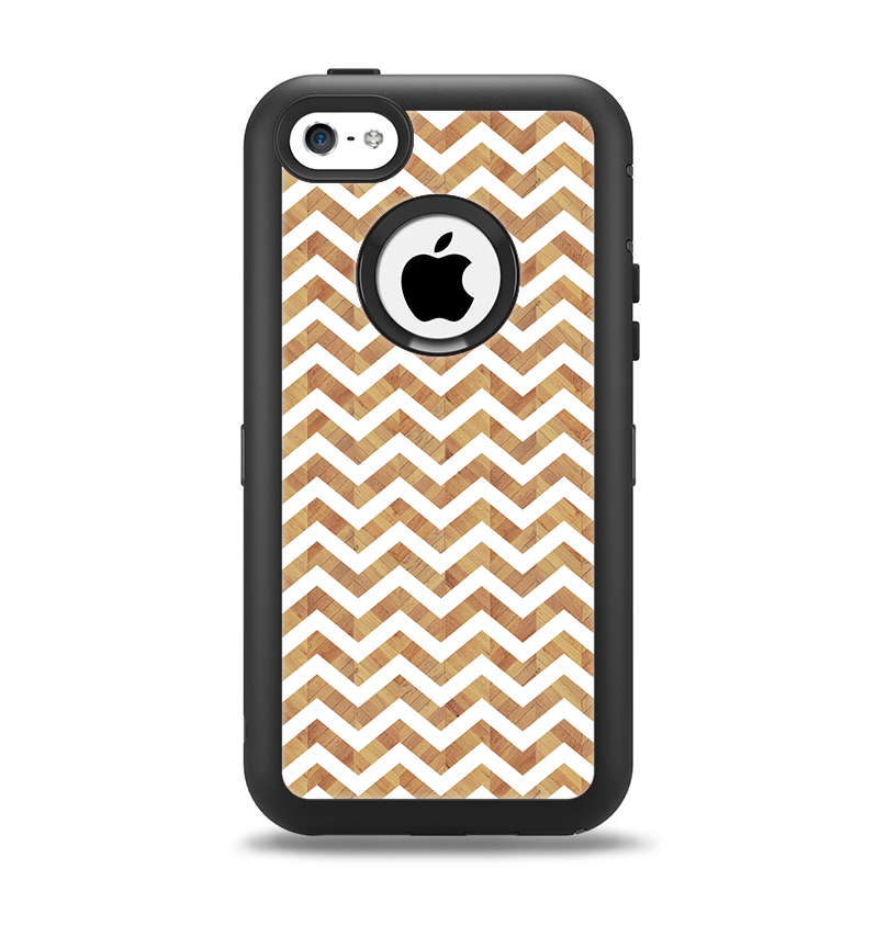 The Wood & White Chevron Pattern Apple iPhone 5c Otterbox Defender Case Skin Set