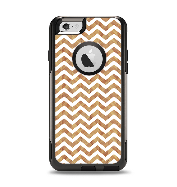 The Wood & White Chevron Pattern Apple iPhone 6 Otterbox Commuter Case Skin Set