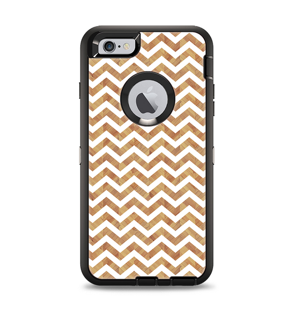 The Wood & White Chevron Pattern Apple iPhone 6 Plus Otterbox Defender Case Skin Set