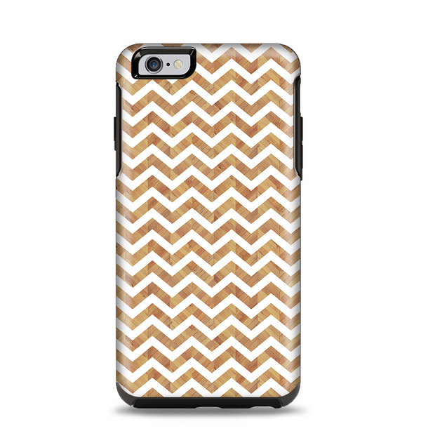 The Wood & White Chevron Pattern Apple iPhone 6 Plus Otterbox Symmetry Case Skin Set