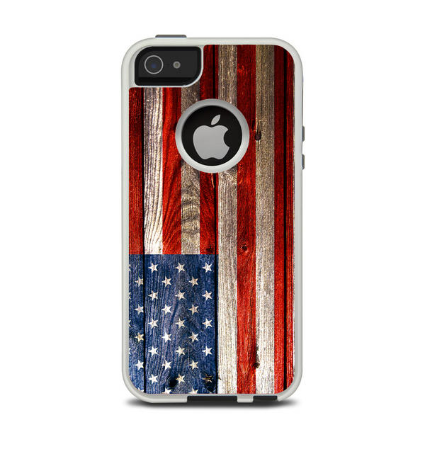 The Wooden Grungy American Flag Apple iPhone 5-5s Otterbox Commuter Case Skin Set