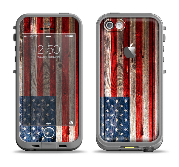 The Wooden Grungy American Flag Apple iPhone 5c LifeProof Fre Case Skin Set