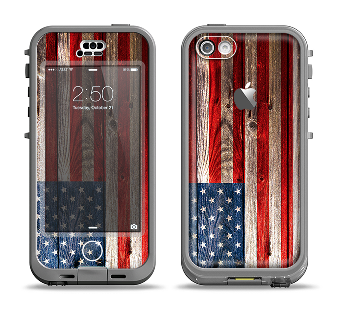 The Wooden Grungy American Flag Apple iPhone 5c LifeProof Nuud Case Skin Set