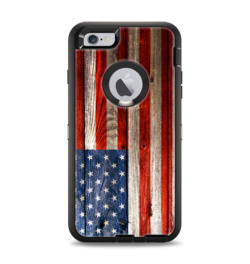 The Wooden Grungy American Flag Apple iPhone 6 Plus Otterbox Defender Case Skin Set