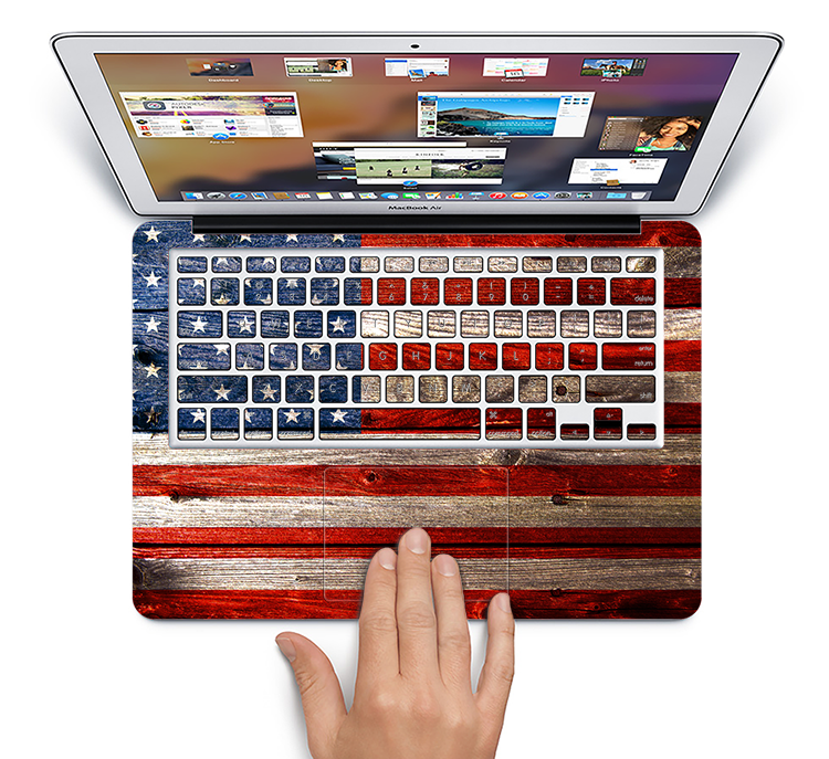 The Wooden Grungy American Flag Skin Set for the Apple MacBook Pro 15" with Retina Display