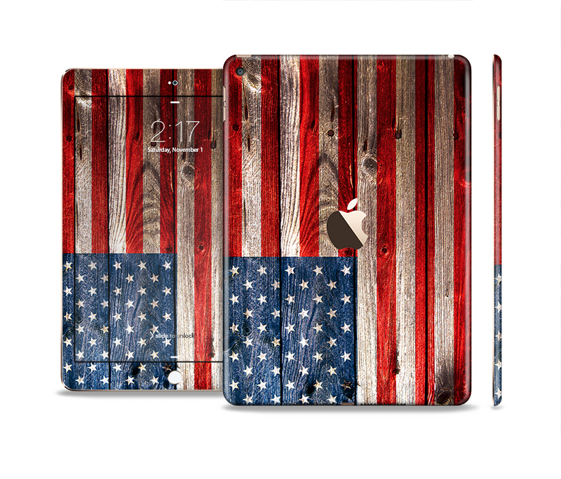 The Wooden Grungy American Flag Skin Set for the Apple iPad Pro
