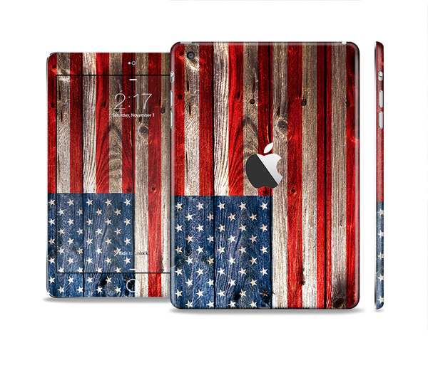 The Wooden Grungy American Flag Skin Set for the Apple iPad Mini 4