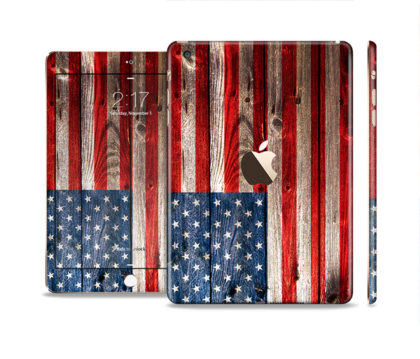 The Wooden Grungy American Flag Full Body Skin Set for the Apple iPad Mini 3