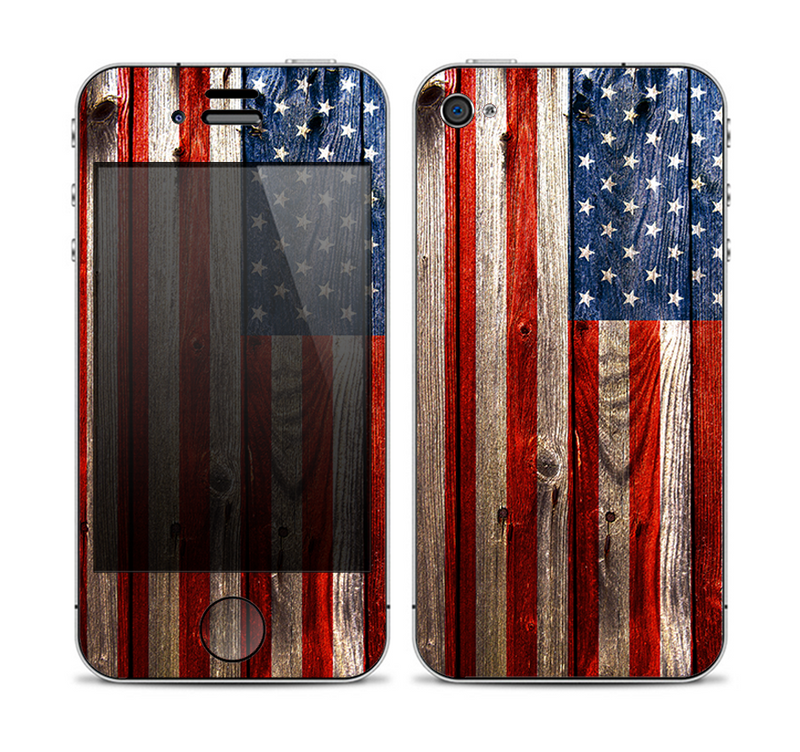 The Wooden Grungy American Flag Skin for the Apple iPhone 4-4s