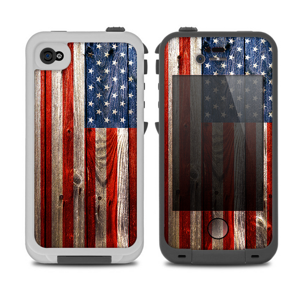 The Wooden Grungy American Flag Skin for the iPhone 4-4s LifeProof Case