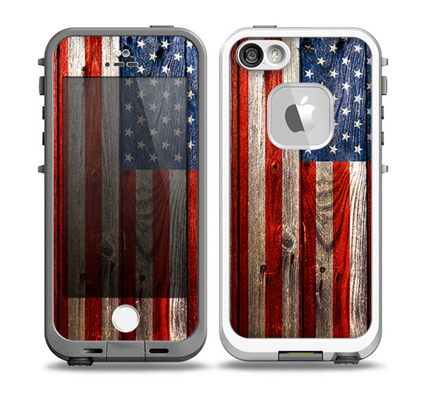 The Wooden Grungy American Flag Skin for the iPhone 5-5s frē LifeProof Case