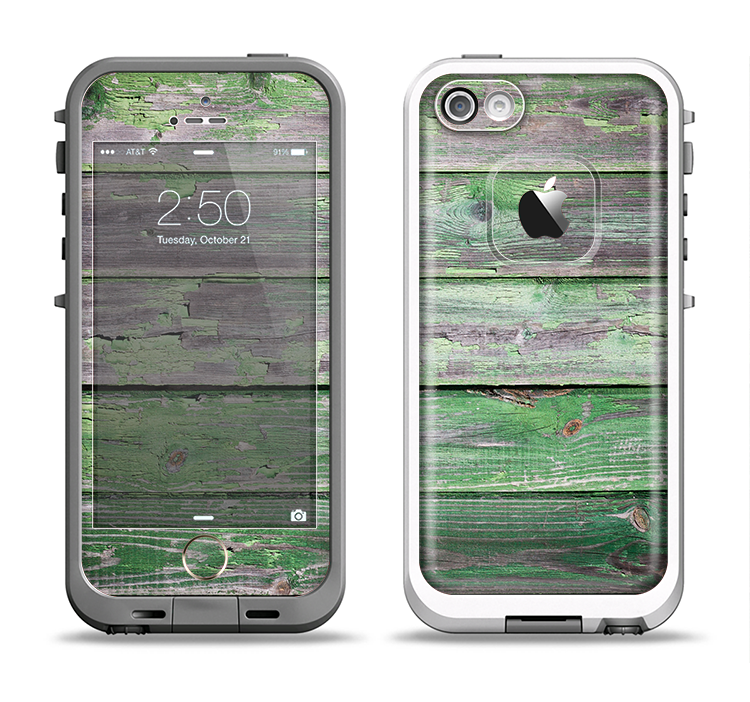 The Wooden Planks with Chipped Green Paint Apple iPhone 5-5s LifeProof Fre Case Skin Set