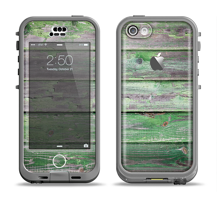 The Wooden Planks with Chipped Green Paint Apple iPhone 5c LifeProof Nuud Case Skin Set